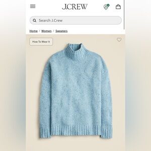 J. Crew Relaxed Turtleneck Sweater Donegal Wool Blend-Mackeral Sky Size XS $118